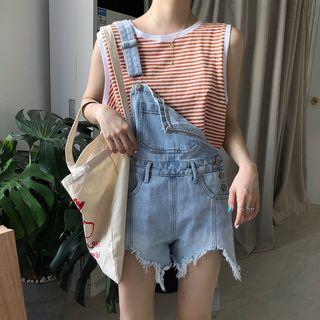 Distressed Wide-leg Dungaree Shorts