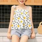 Lemon Print Shoulder-tie Top