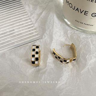 Checkerboard Stud Earring 1 Pair - Black & White - One Size