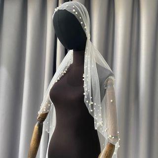 Faux Pearl Wedding Veil Off-white - 80 To 100cm