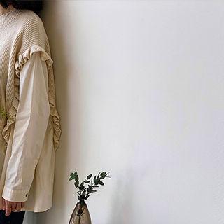 Frilled-detail Knit-panel Blouse