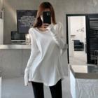 Long-sleeve Plain Open Back T-shirt