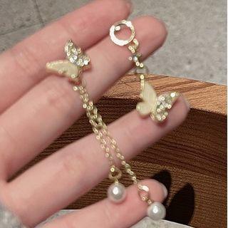 Asymmetrical Pearl Butterfly Stud Earring Butterfly - One Size