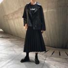 Faux Leather Zip-up Biker Jacket / Pleated Maxi Skirt