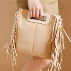 Cutout-handle Fringed Faux-suede Tote