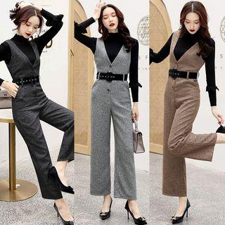 Ruffle Trim Sweater / Cropped Jumper Pants / Set