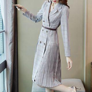 Plaid Double-breasted A-line Coat Dress