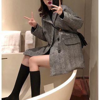 Double-breasted Herringbone Wool Coat As Shown In Figure - One Size