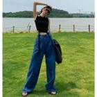 Tie-accent Cutout Crop Tank Top / Wide-leg Jeans