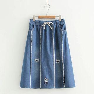 Drawstring Embroidery A-line Skirt