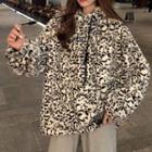 Leopard Fleece Hoodie Leopard - White & Black - One Size