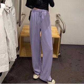 Plain Drawstring-waist Wide-leg Sweatpants