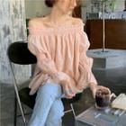 Flare-sleeve Plain Blouse Peach Pink - One Size
