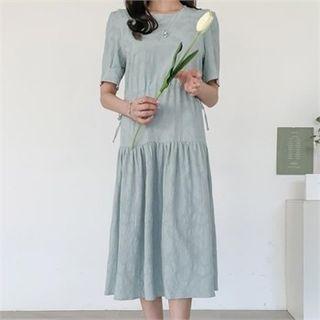 Round-neck Gathered-waist Textured Dress