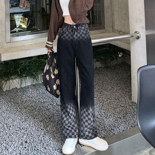 Checkerboard Gradient Straight Leg Jeans