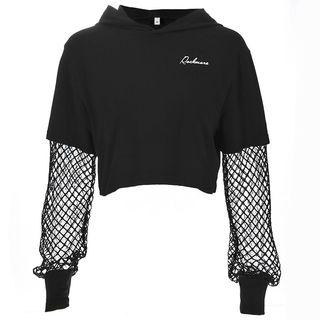 Mock Two-piece Mesh Paneled Cropped Sweatshirt