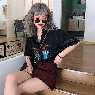 Short-sleeve Embroidered Shirt Black - One Size