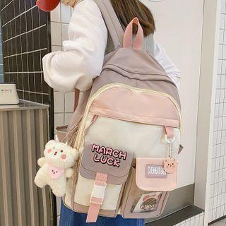 Pvc Panel Color Block Buckled Nylon Backpack / Bag Charm / Set