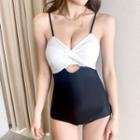 Two-tone Knotted Cutout Swimsuit