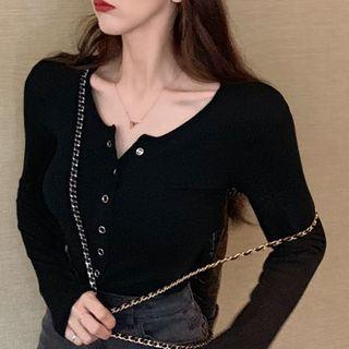 Plain Button Long-sleeve T-shirt