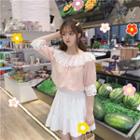 Eyelet Lace Panel Elbow-sleeve Blouse