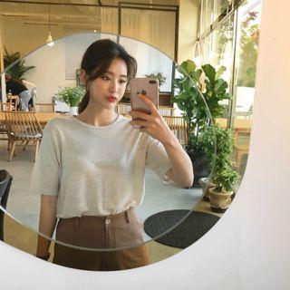 Round-neck Short-sleeve Linen-blend T-shirt