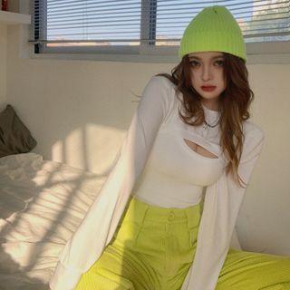 Crewneck Plain Split Top / Plain Corduroy Wide Leg Pants