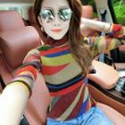 Long-sleeve Color Block Mock Neck Top