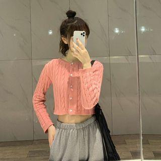 Cropped Cable Knit Cardigan / Sweatpants