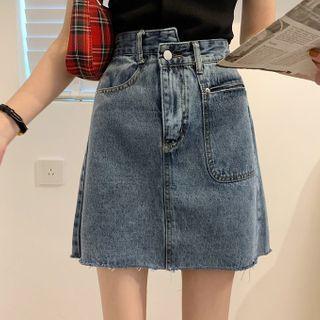 Asymmetrical Denim A-line Mini Skirt