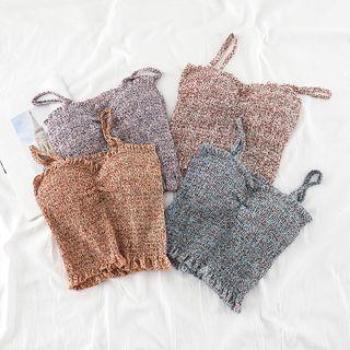Spaghetti Strap Frill Trim Patterned Padded Top