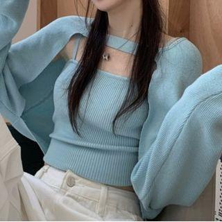 Set: Cropped Knit Camisole Top + Shrug