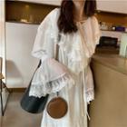 Lace Trim Long-sleeve Midi Chiffon Dress White - One Size
