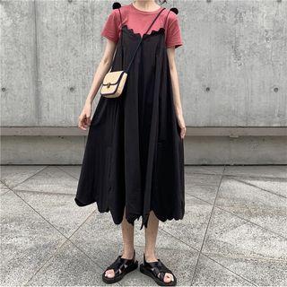 Short-sleeve T-shirt / Spaghetti Strap A-line Midi Dress