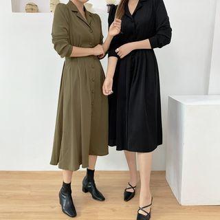 Gathered-waist Midi Shirtdress
