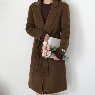 Wool Blend Long Coat Brown - One Size