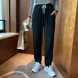 Plain High-waist Sweatpants Black - One Size
