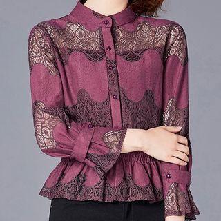 Lace Long-sleeve Mesh Shirt