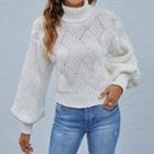 Puff-sleeve Turtleneck Sweater White - One Size