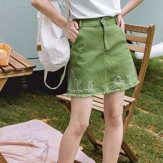 Cactus Embroidered A-line Skirt