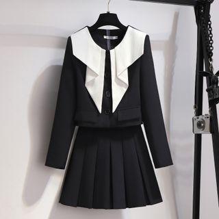 Set: Two Tone Shirt + Pleated Skirt