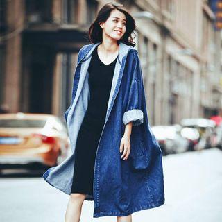Hooded Midi Denim Jacket / Vest