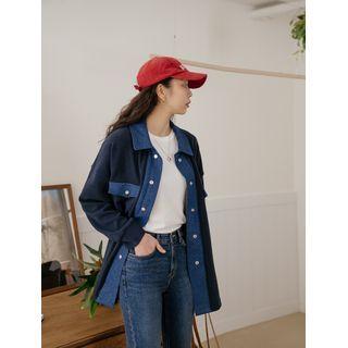 Plus Size Denim-trim Shirt Jacket