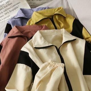 Colorblock Drawstring-hem Crop Jacket