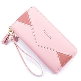 Contrast Stitched Paneled Long Wallet