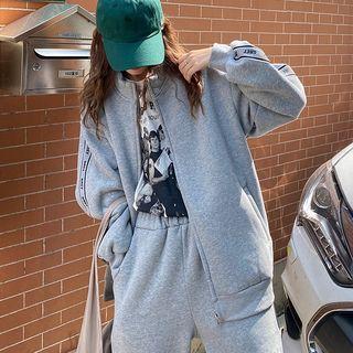Lettering Striped Zip Jacket / Straight-fit Pants