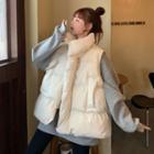 Loose-fit Padded Vest + Lettering Long-sleeve Fleece Lined Sweatshirt