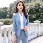 Plain Blazer / Mini Pencil Skirt / Dress Pants / Buttoned Blouse / Set