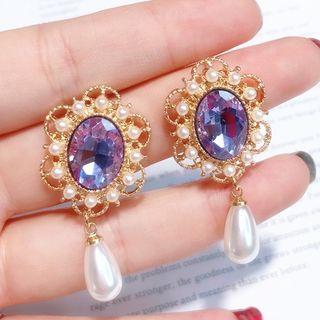 Rhinestone Flower Faux Pearl Dangle Earring 1 Pair - As Shown In Figure - One Size