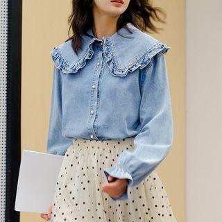Frill Trim Denim Blouse